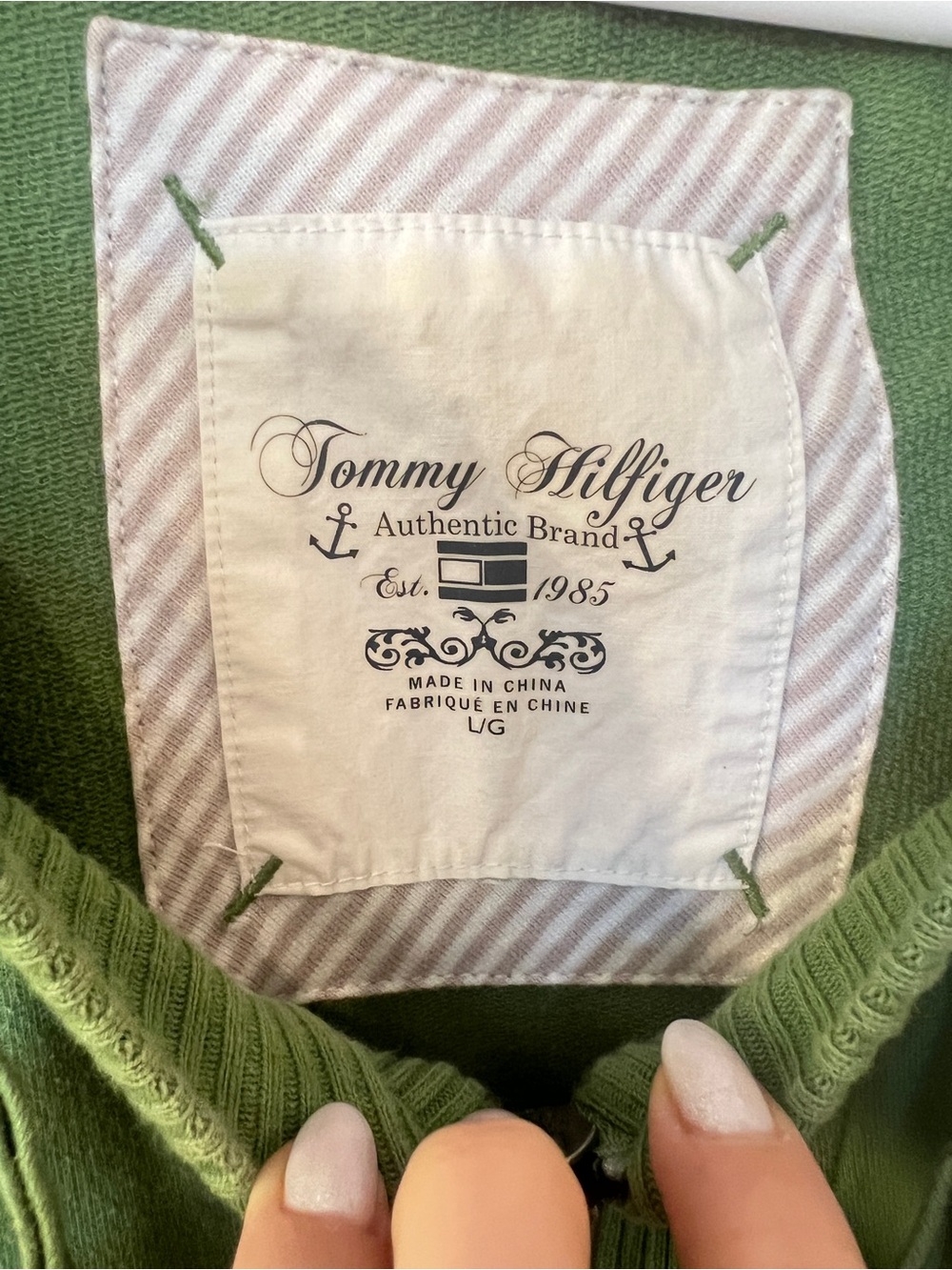 Tommy Hilfiger Green Zip Up Hoodie 3/4 Sleeve L Nautical Anchor Hooded Jacket - Picture 4 of 8